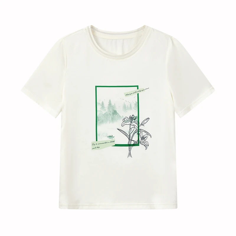 【小铃铛】时尚别致印花缎面T恤S2246