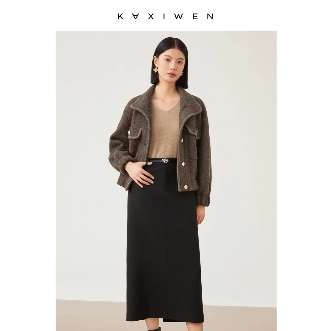 【达人专属】D10BWS9061时髦圈圈呢翻领毛呢绵羊毛气质外套女