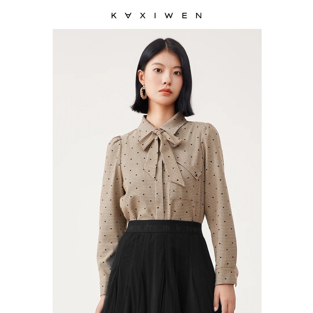 【达人专享】女装复古色织格植绒波点衬衫X09BCE8130