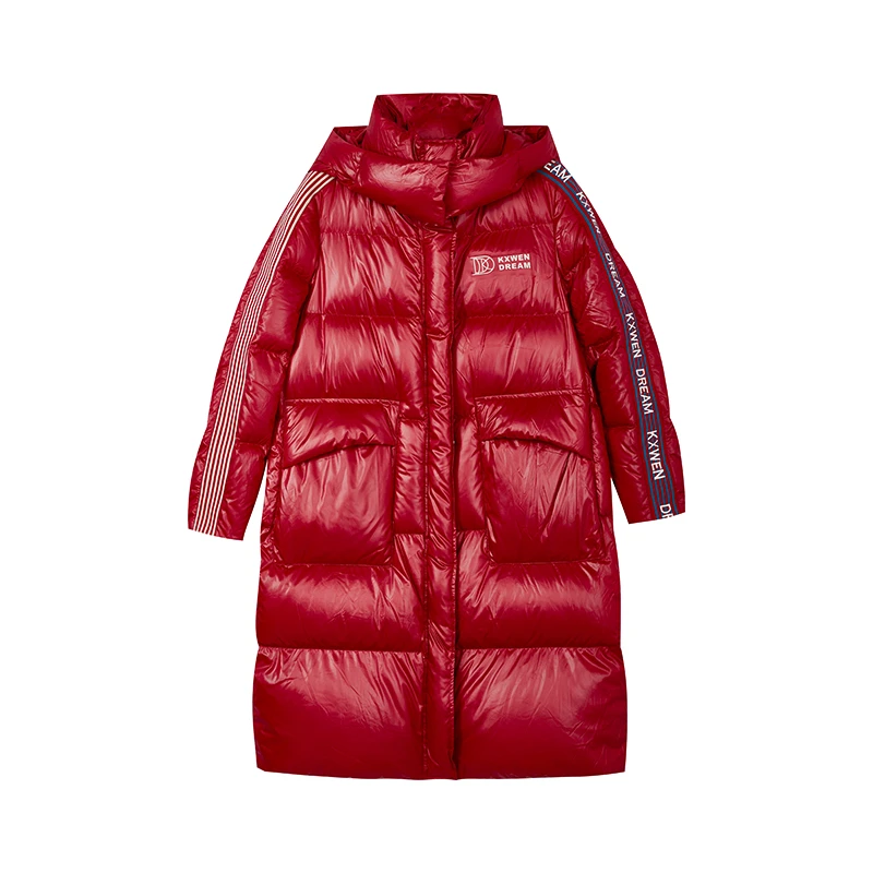 安可拉红美式织带羽绒服泡芙轻暖外套女X10BYS8763