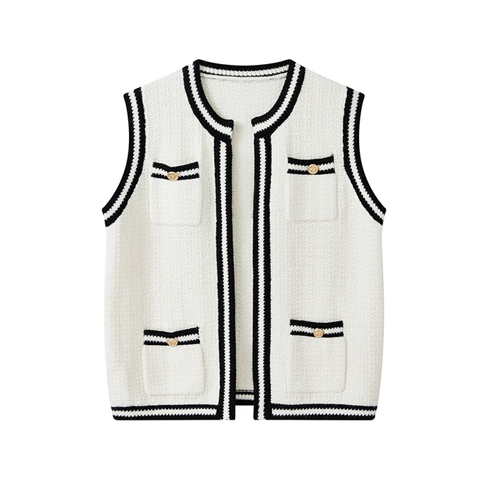 【达人专属】撞色小香风针织马甲时尚减龄外套女N1542