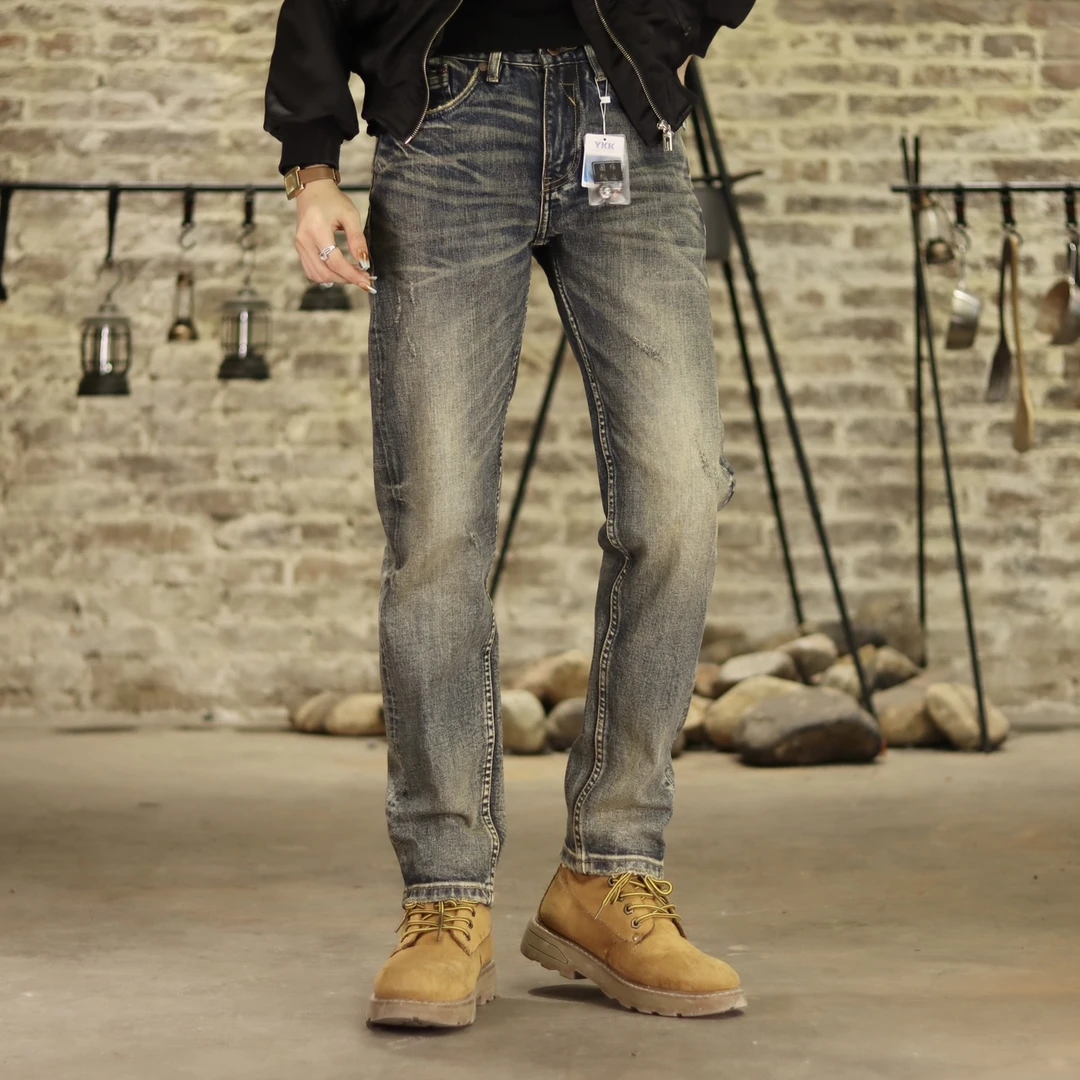 【川西101】赤耳丹宁 高端复古怀旧中高腰合体直筒刺绣男士牛仔裤子