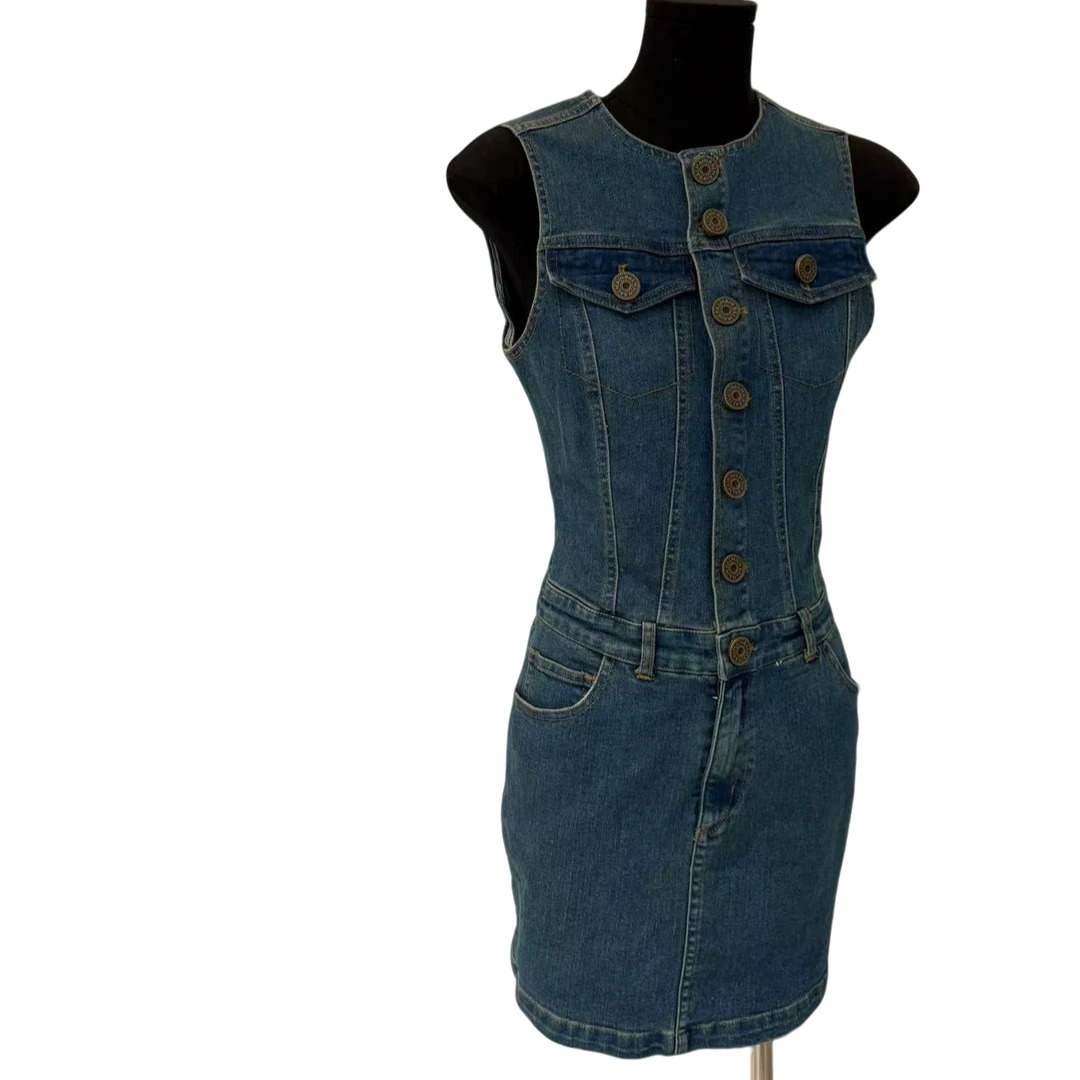 【NO退NO换】小巴高端线牛仔高定无袖背心连衣裙