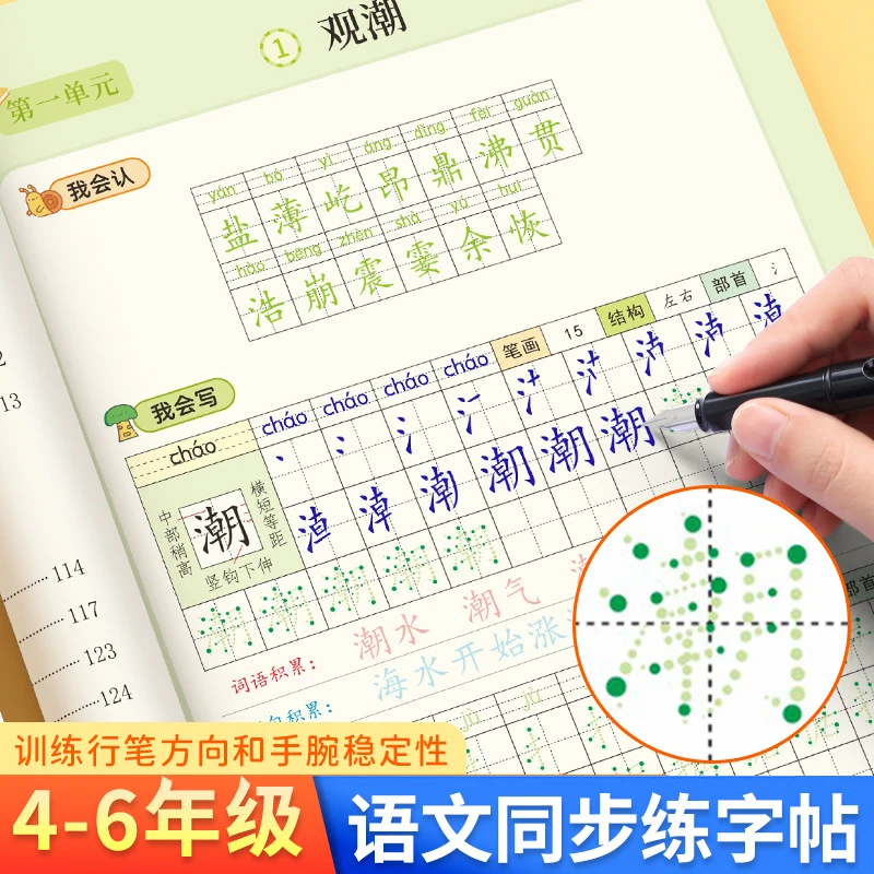 四五六年级上下册语文字帖小学生专用同步生字笔画笔顺点阵练字帖