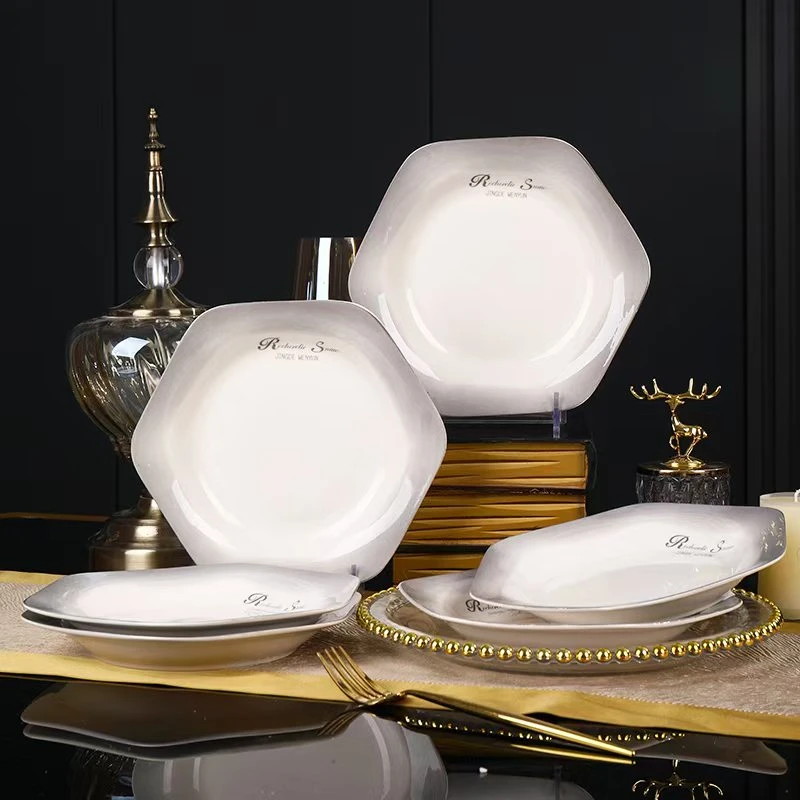 发渐变灰六角盘8.5英寸6个装+8英寸汤碗 破损联系客服 补贴