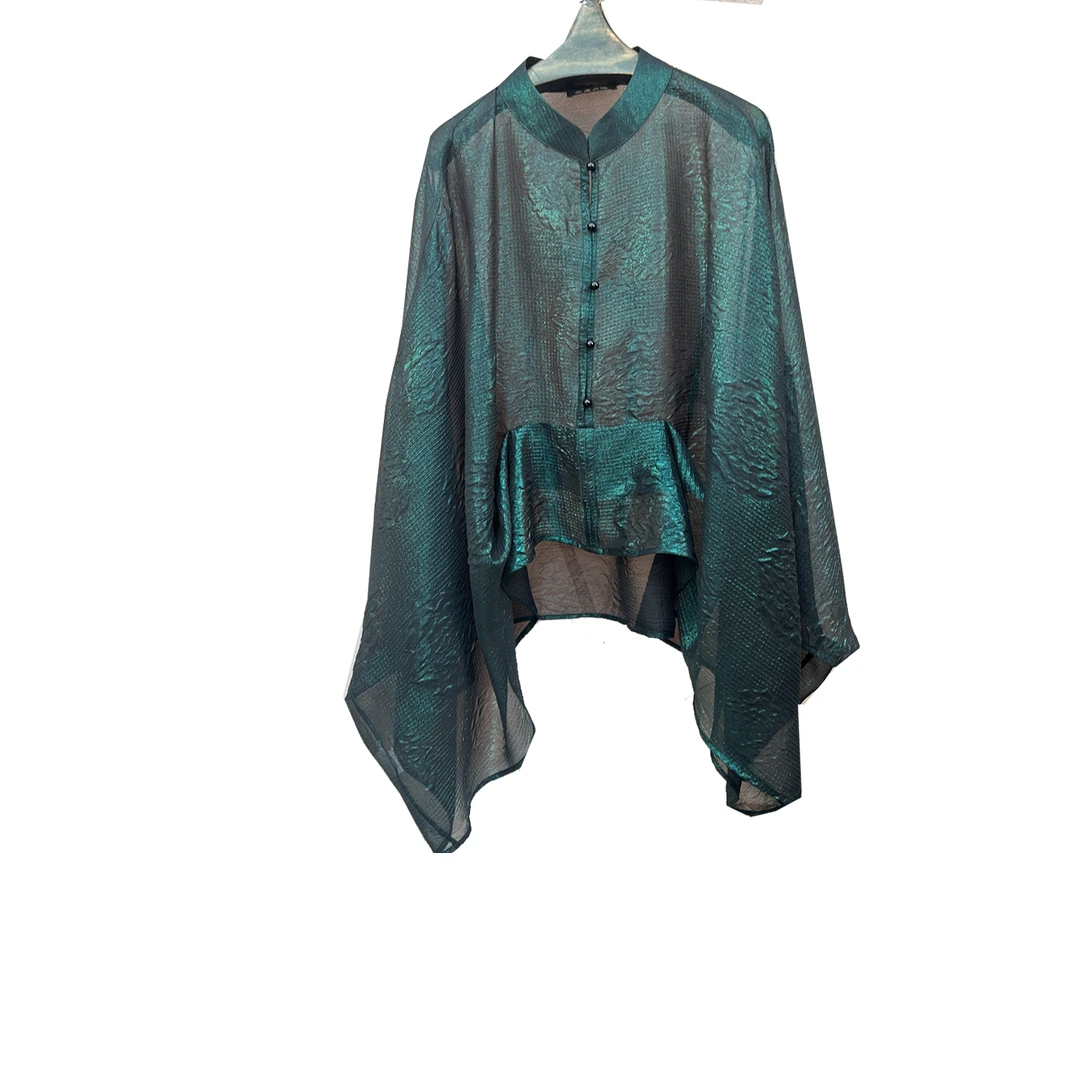 【大海轻奢新中式】S1930秋冬提花孔雀绿衬衫款外套上衣