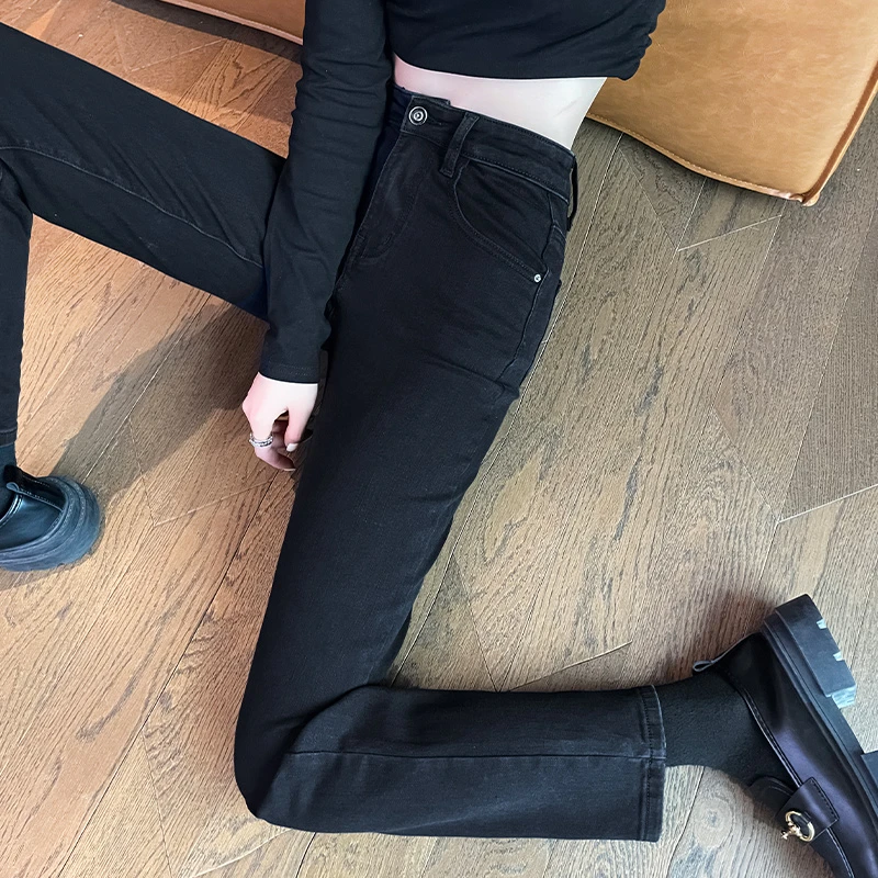 九分牛仔裤加绒女裤爆款新款小个子显瘦裤子春季高腰直筒裤烟管裤