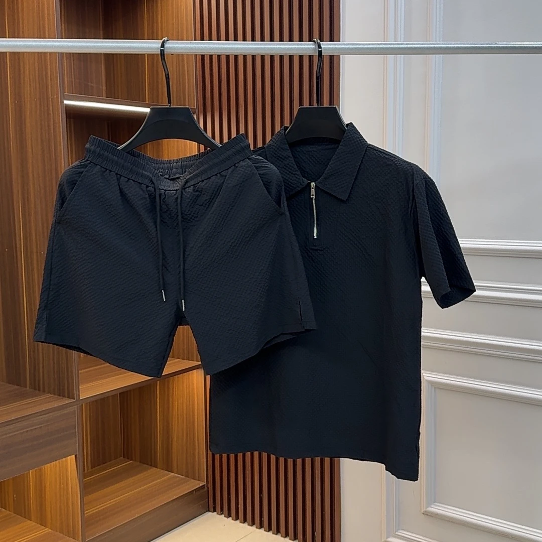 TUYA 男士夏季套装短袖短裤华夫格纹理简约大气轻奢时尚百搭-1122