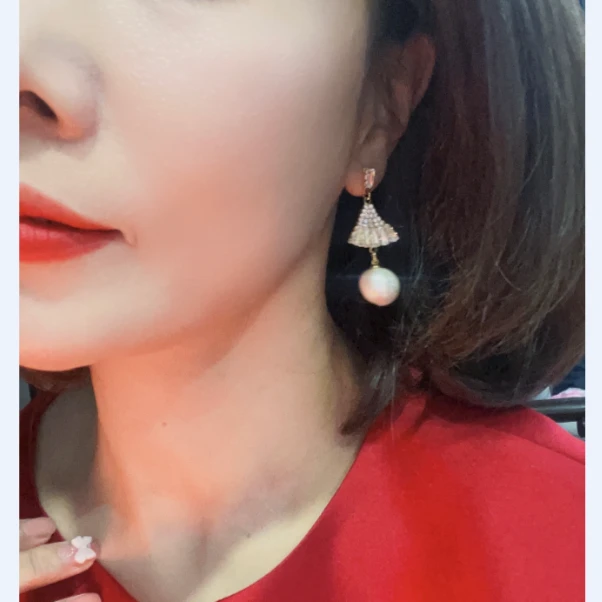 非金属仿珍珠耳饰 5566-11耳饰耳坠耳钉百搭气质饰品珠耳环扇形