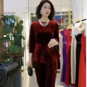 Y-酒红喜妈妈喜婆婆连衣裙气质时尚显瘦金丝高端礼服网红轻奢红色