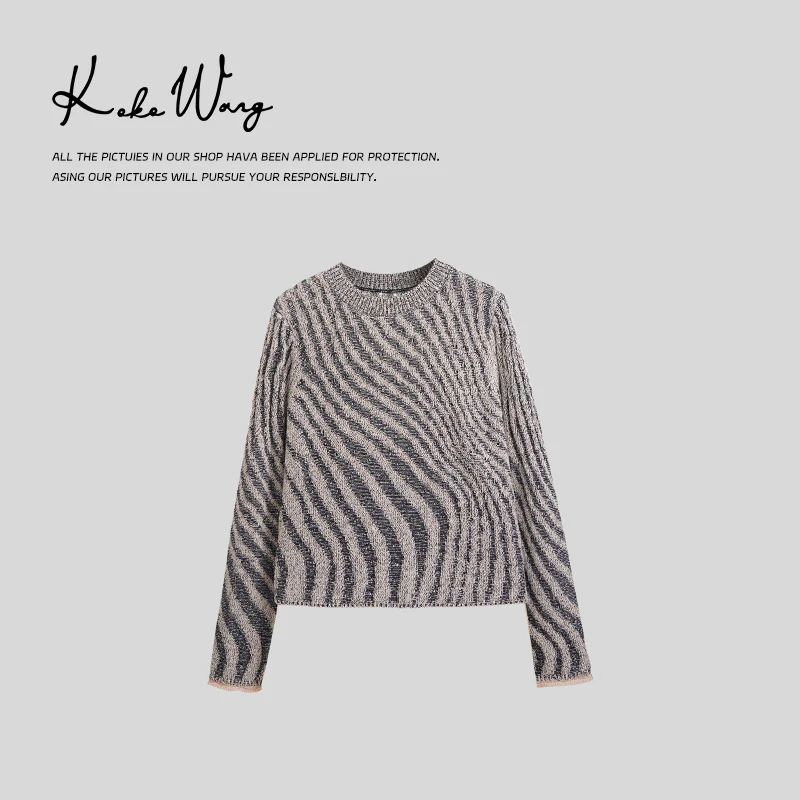 KOKO WANG波浪镂空显瘦高级半高领长袖毛衣针织衫022513L21T41