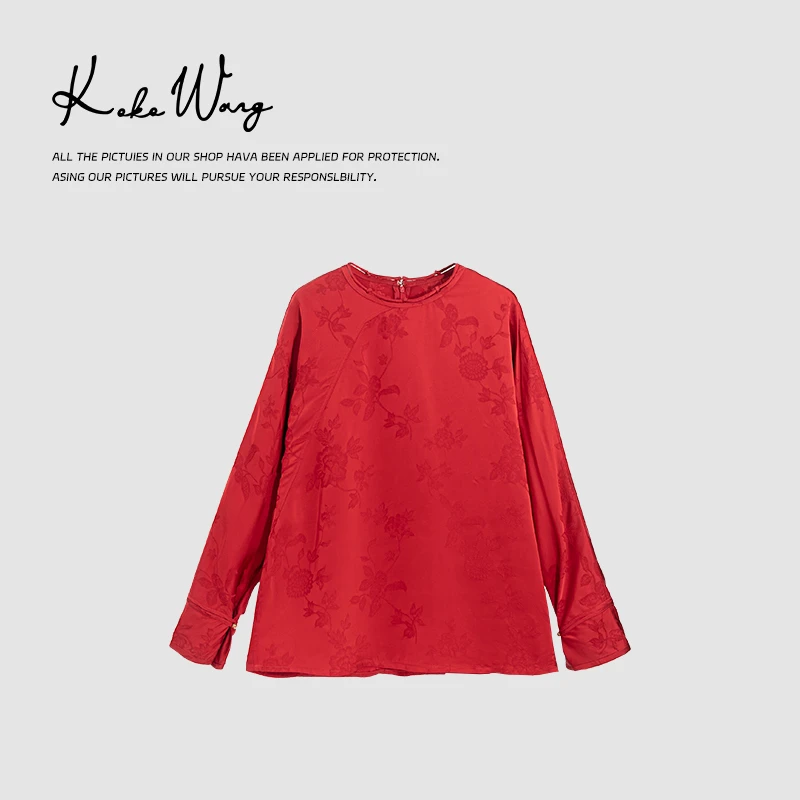 KOKO WANG 春节战袍极简轻国风盘扣提花上衣020683L14T41
