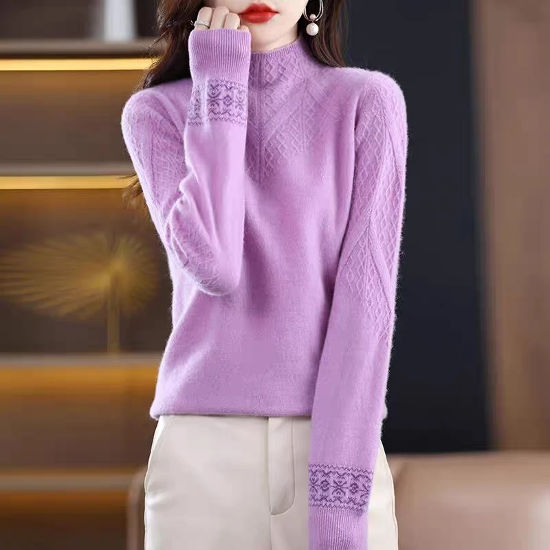 羊毛衫女装2023秋冬新款半高领长袖羊毛针织衫时尚加厚打底衫毛衣