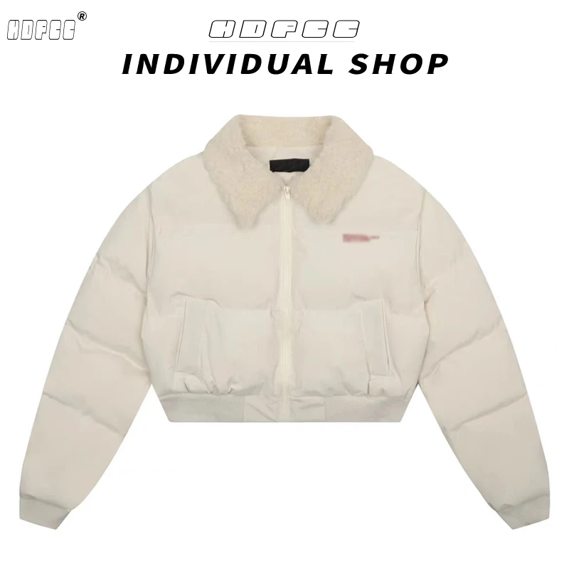 美式毛领短款棉服外套女冬季新款保暖百搭面包服复古休闲棉衣棉袄