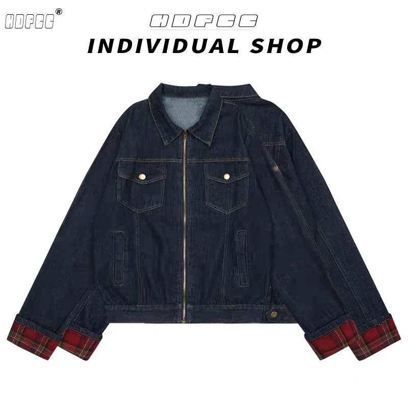 美式辣妹格子牛仔外套女春秋季设计感小众街头宽松休闲夹克上衣潮