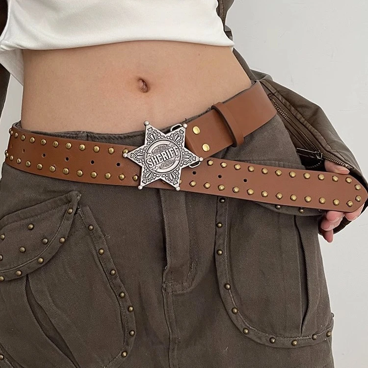 芭比粉y2k美式复古铆钉腰带女2024新款星星皮带韩版百搭牛仔裤带