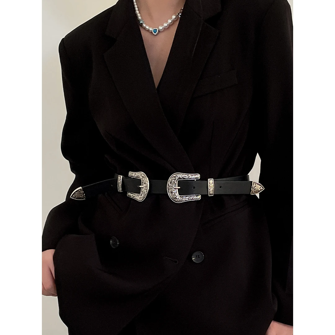 双头腰带女真皮装饰 皮带女简约百搭学生韩版复古文艺配大衣裤带