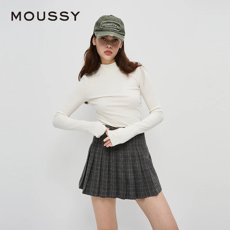 moussy 纯色半高领打底修身毛针织衫010HA780-3511