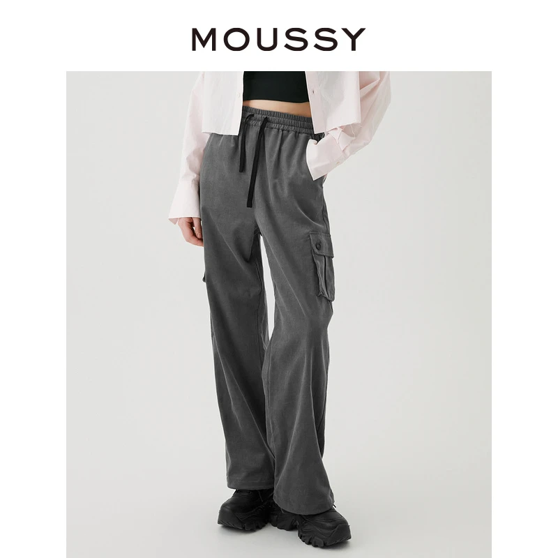 MOUSSY 2025新款扎染风灯芯绒口袋工装休闲裤女028GAZ30-6190