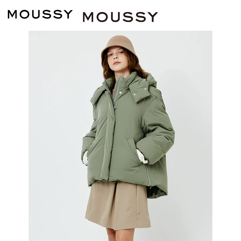 MOUSSY 冬季新款可拆卸连帽休闲羽绒服短款女028FAW30-5190
