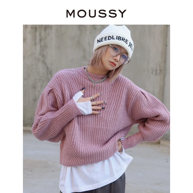 MOUSSY 2024秋冬新款甜美风泡泡袖套头针织衫010EAK70-6510
