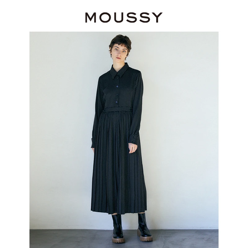 MOUSSY 气质优雅波点收腰下摆百褶衬衫连衣裙女010EA230-8040