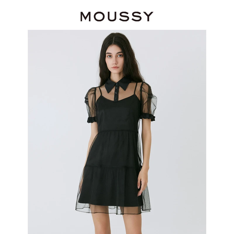 【杨紫同款】MOUSSY 优雅泡泡袖欧根纱衬衫连衣裙女028GSG30