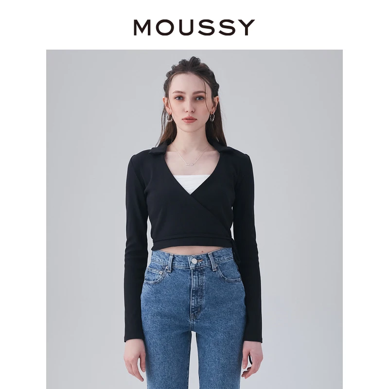【达人专享】MOUSSY 简约短款休闲针织衫女010GSS80-0600