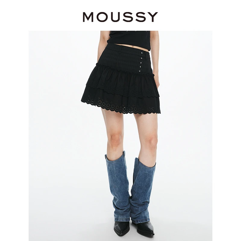 MOUSSY 2024夏季u系芭蕾风拼接蛋糕裙半身裙028HSZ30-1651