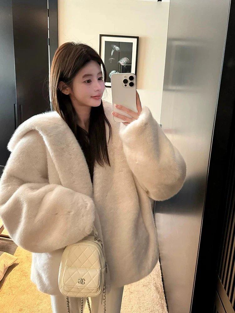 奶油瑞士卷 韩版慵懒风休闲百搭宽松连帽加厚加绒保暖毛绒绒外套
