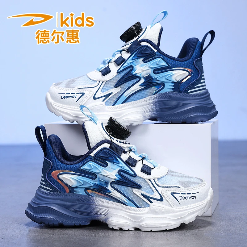 德尔惠2024夏季新款跑鞋运动鞋网面透气童鞋中大童男童跑步鞋女童
