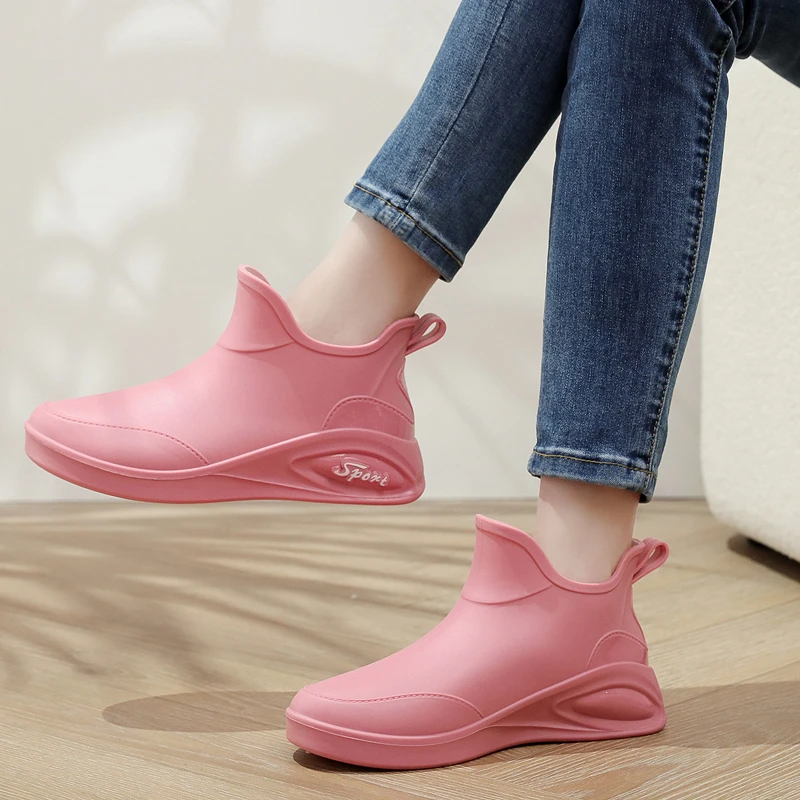 女士短筒雨鞋时尚外穿潮流厚底加绒防滑轻便耐磨雨靴厨房防水鞋女