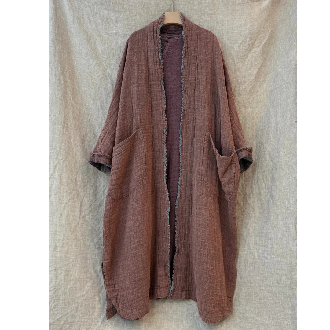 衣长平铺125 胸围不限。订单款！亚麻外套宽松长款复古文艺风