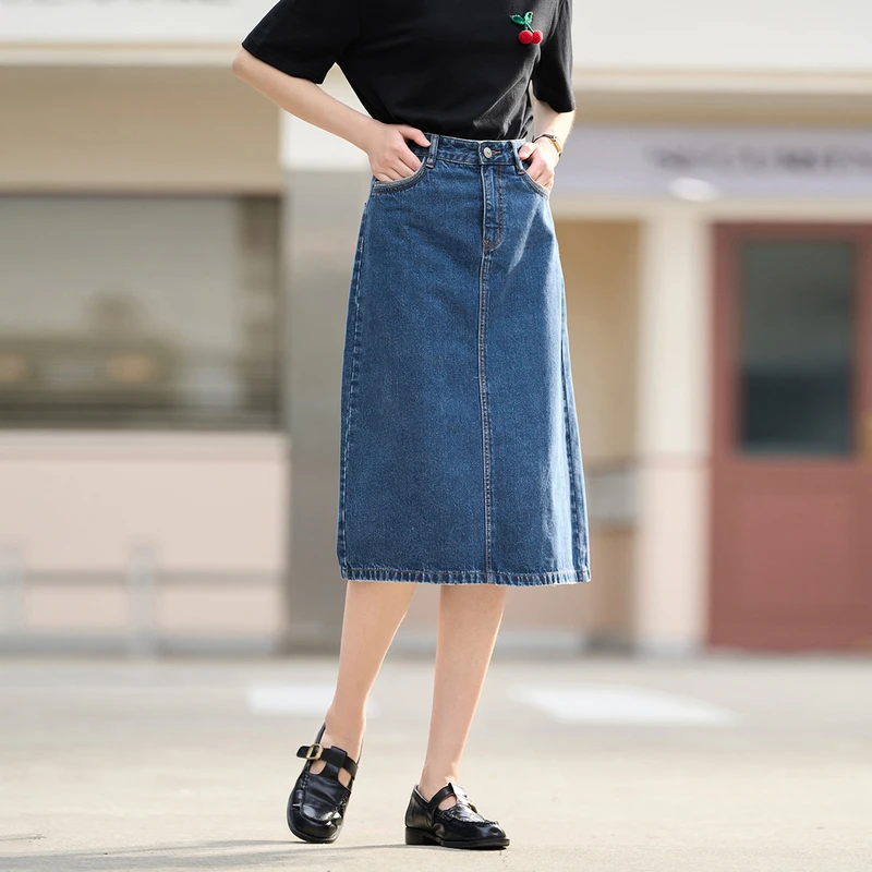 【欧若智性风】茵曼春季休闲时尚百搭设计感高腰A字牛仔显瘦半身裙