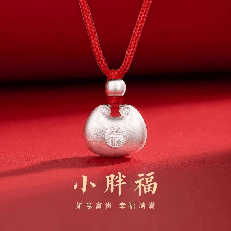 吊坠足银 801小胖福项链女轻奢小众平安长命锁足银吊坠