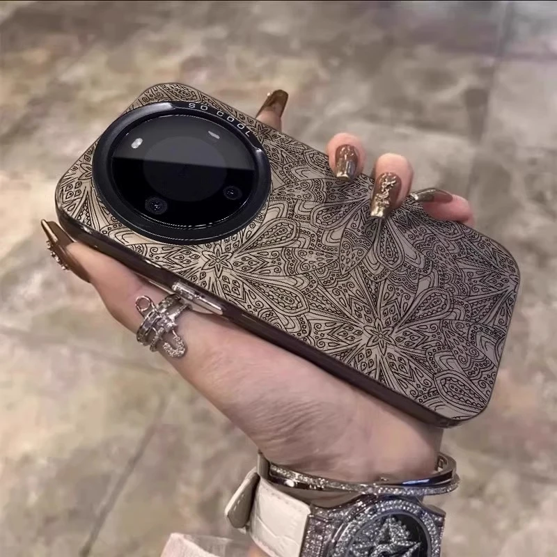 适用华为mate60pro+手机壳复古图腾浮雕新款pura70ultra国潮防摔p