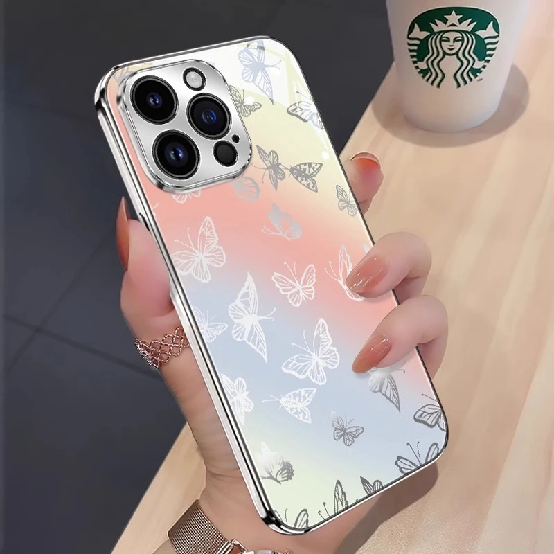 镭射线条蝴蝶适用苹果15手机壳iphone15promax新款14pro网红ins风