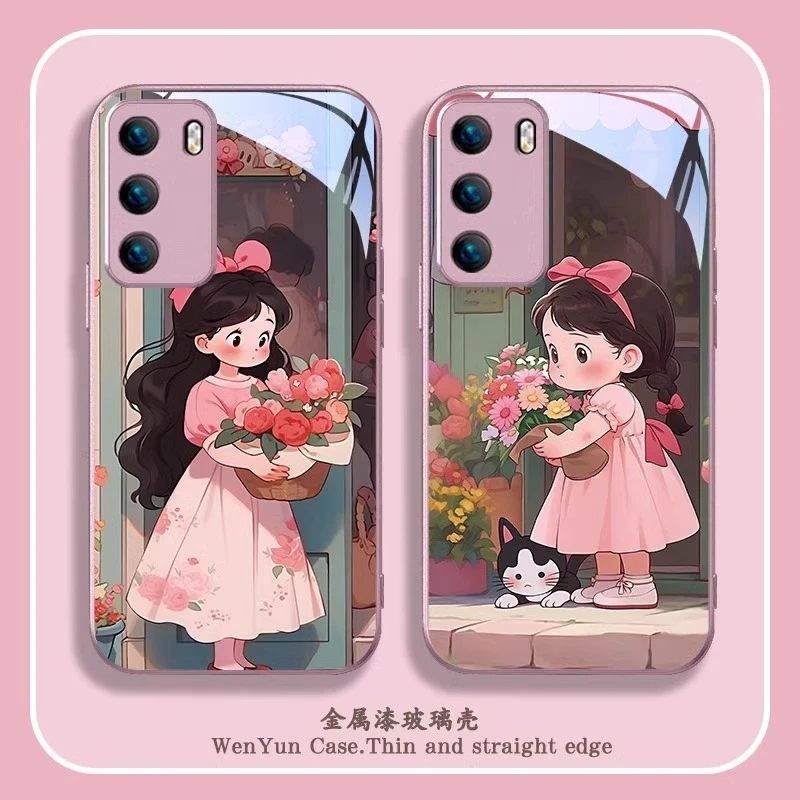 捧花女孩华为mate60pro手机壳mt50新款高级感nova12pro卡通p60p女