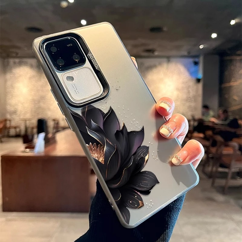 适用vivo手机壳s19简约黑金莲花彩银镭射高级感X100防摔Pro软壳女