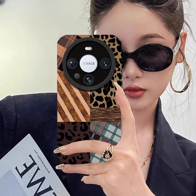 菱格拼接豹纹适用华为mate70pro手机壳mate60pro保护套防摔p70pro