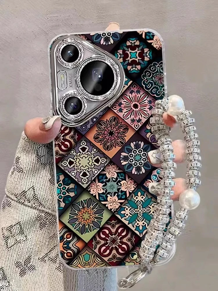 五彩图腾适用华为pura70pro手机壳p70闪粉镜头膜mate60pro保护套p