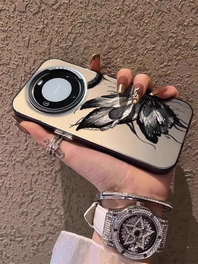 适用华为mate60pro手机壳油画梦幻蝴蝶Mate50/40保护套复古中国风