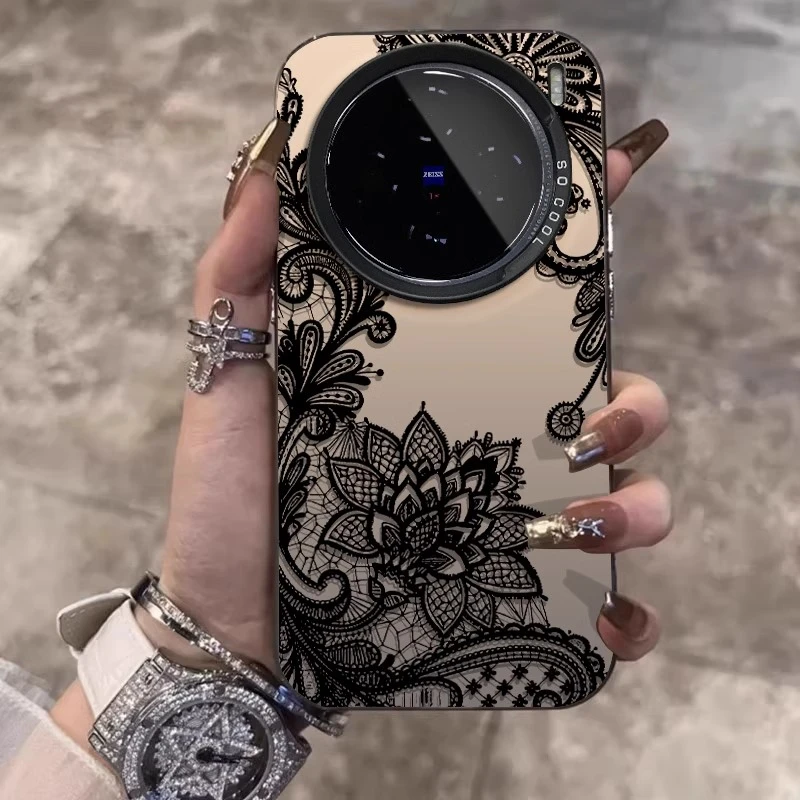 蕾丝花纹适用vivox100手机壳x90pro新款x80艺术x70少女s17网红por