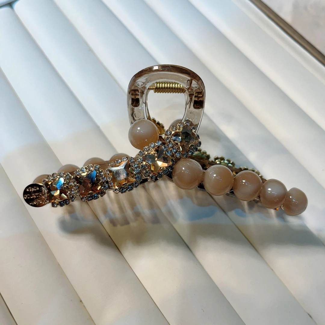 【c38】lus韩版轻奢珠新款夹子头饰气质发夹后脑勺鲨鱼高级11厘米