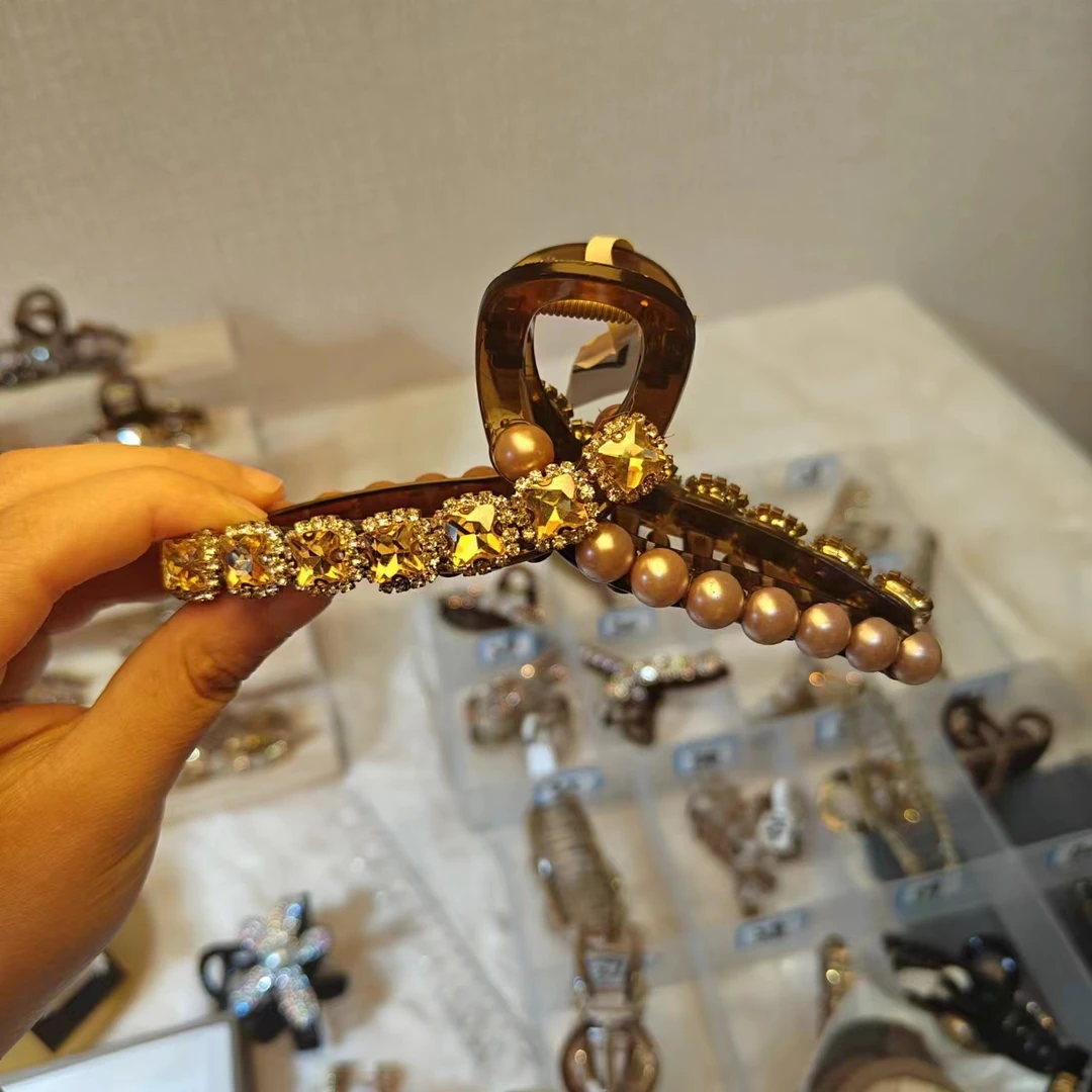 【c7】lus轻奢气质水钻珠珠交叉新款鲨鱼夹高级感头饰发夹13厘米