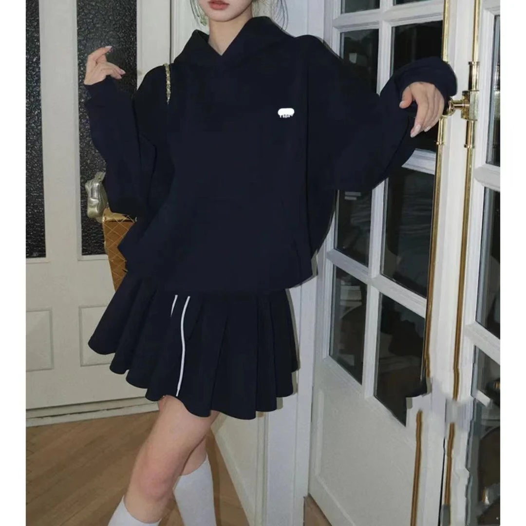 韩版时尚休闲运动套装女春秋高级感百搭连帽卫衣显瘦半身裙两件套