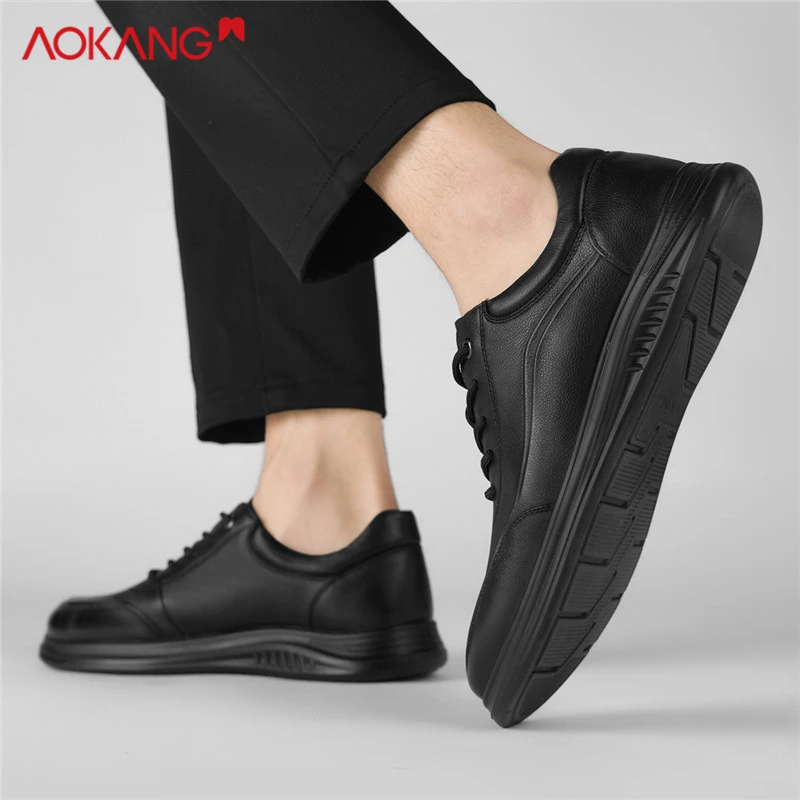Aokang/奥康2025秋季新款男士黑色防水舒适百搭透气商务休闲皮鞋