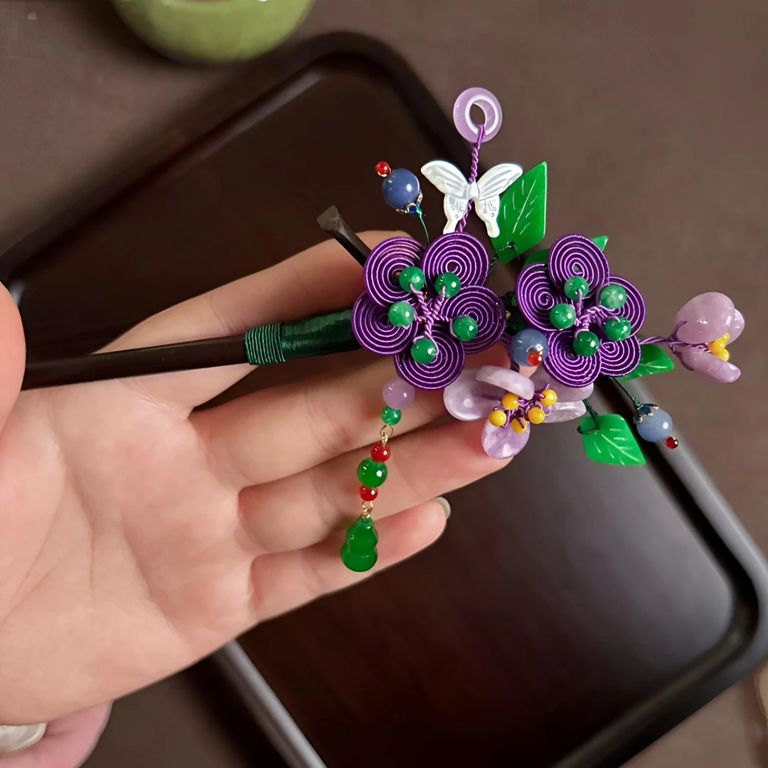 绕花丝发簪民族风纯手工古典紫色复古