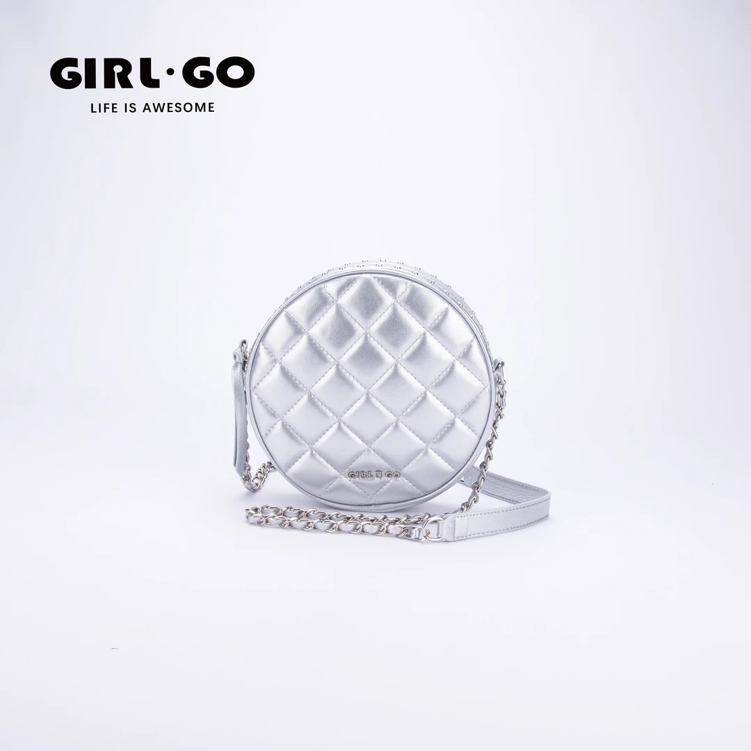 girl.go女士经典菱格链条单肩圆饼包