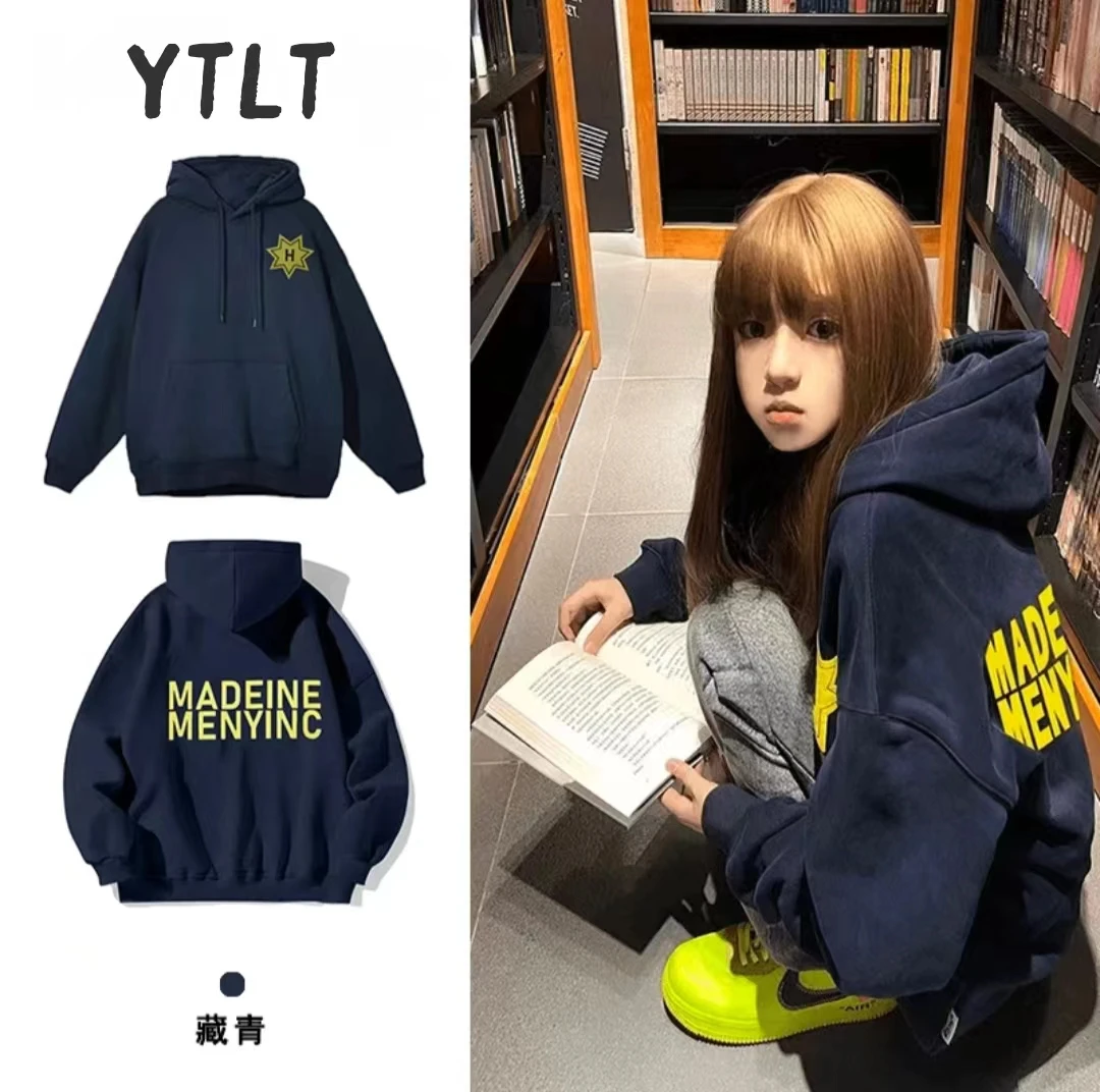 国潮牌美式复古星星字母连帽卫衣女宽松慵懒风波款高街上衣